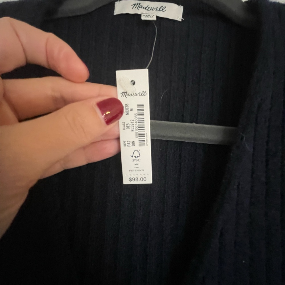 NWT Madewell cardigan. Supper soft & cozy, warm navy color.